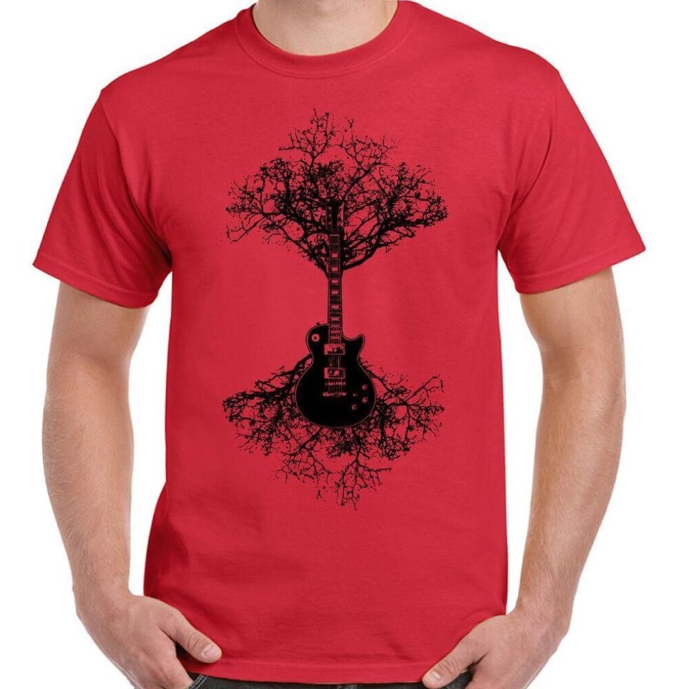 Electric Guitar T-Shirt Tree Mens Funny Acoustic Bass Rock Music Band Strings